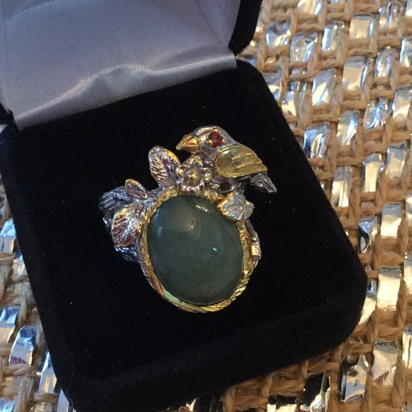Amazing Genuine Jade & Ruby Bird Ring - Picture 3 of 8
